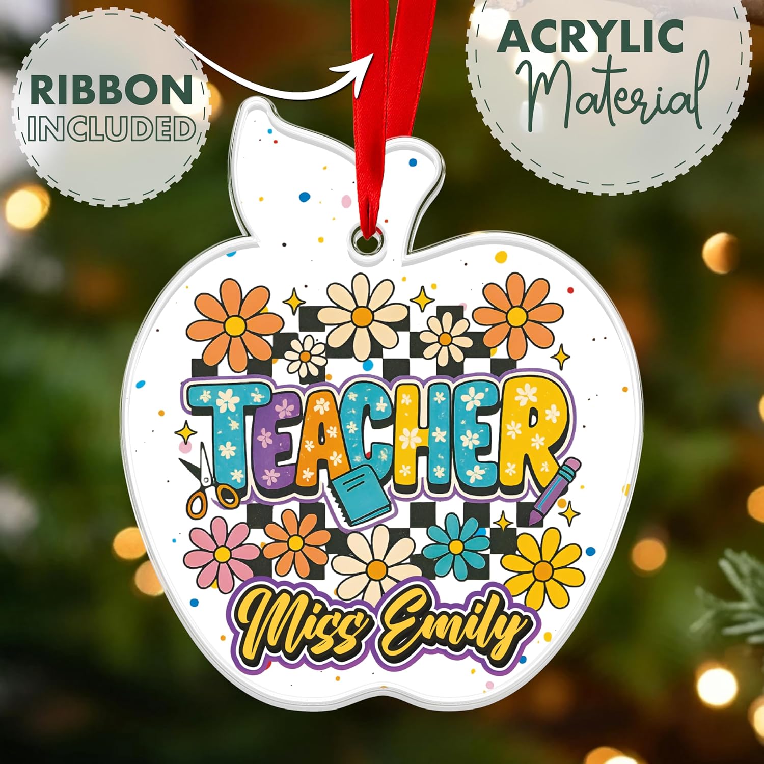 Personalized Teacher Apple Ornament
