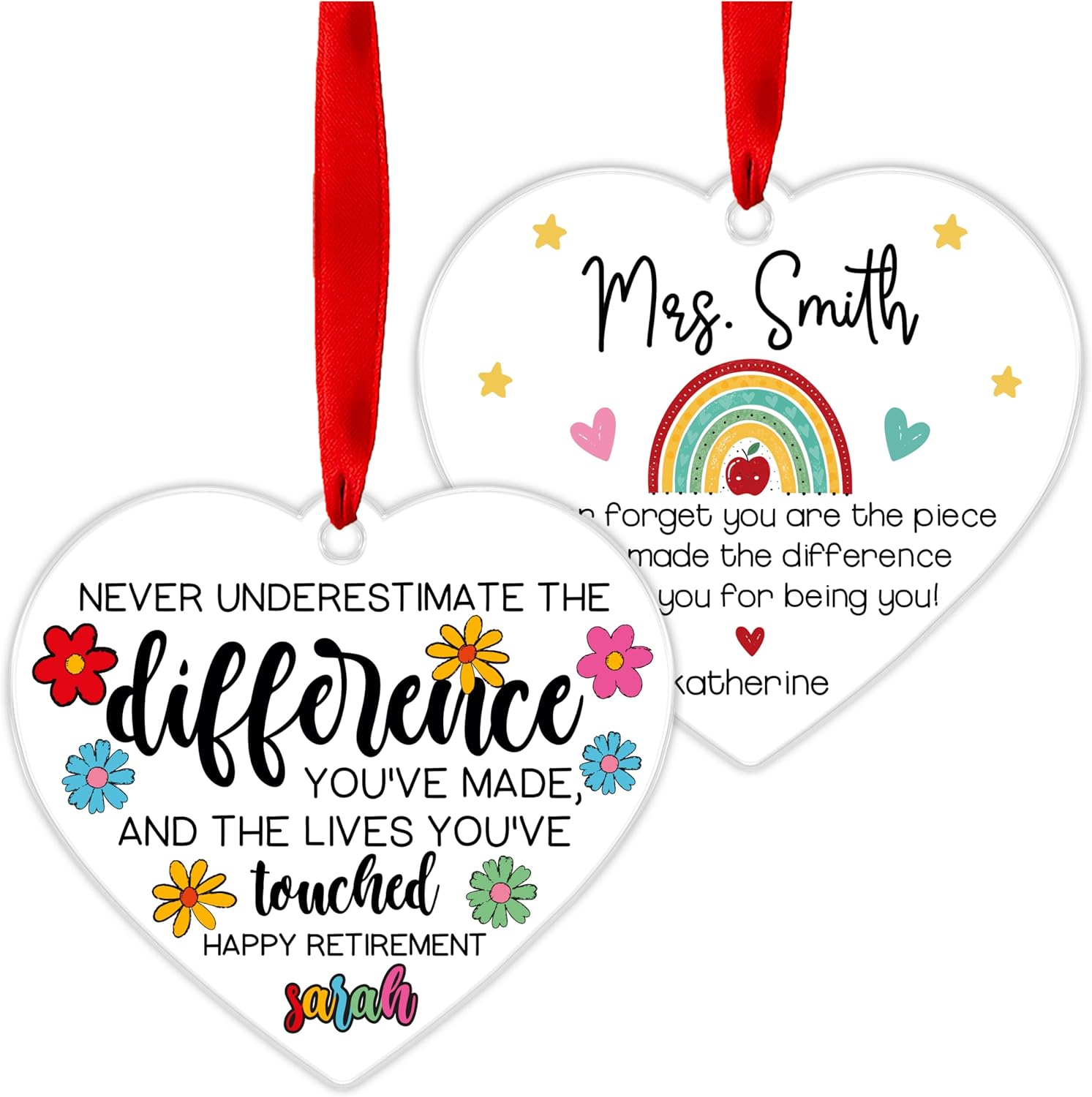 Teacher Appreciation Gift – Heart‑Shaped Thank You or Happy Retirement Ornament
