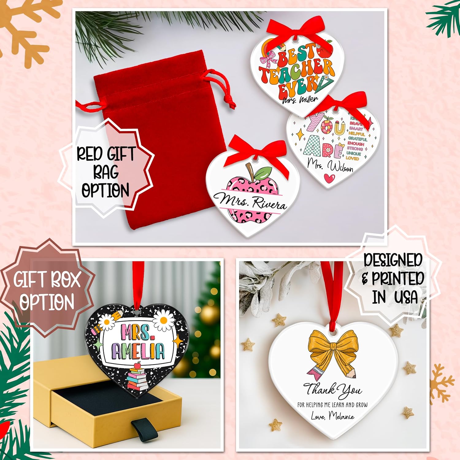Teacher Appreciation Gift – Heart‑Shaped Thank You or Happy Retirement Ornament