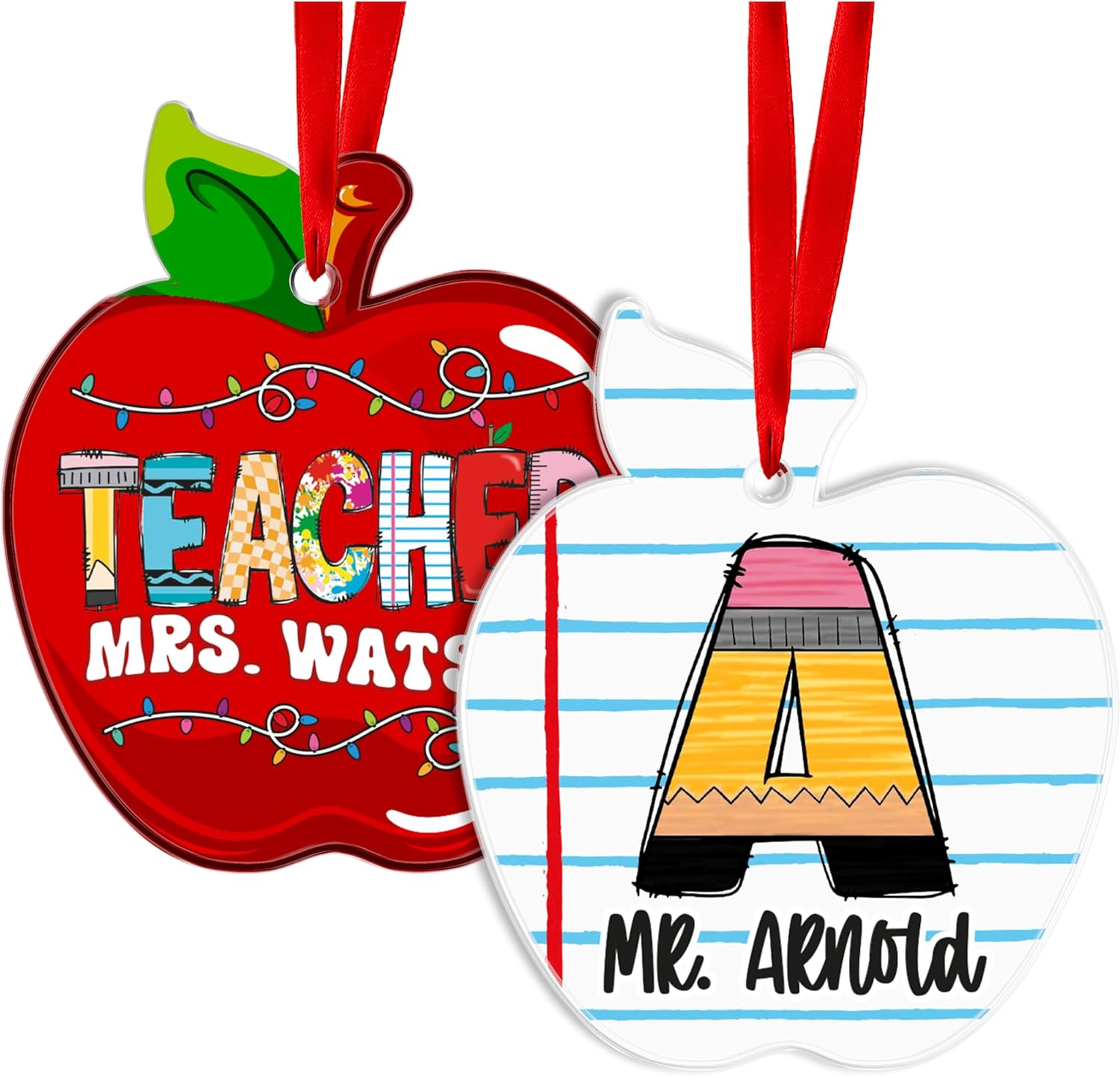 Personalized Teacher Apple Ornament