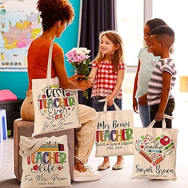 Personalized Teacher's Appreciation Canvas Tote Bags