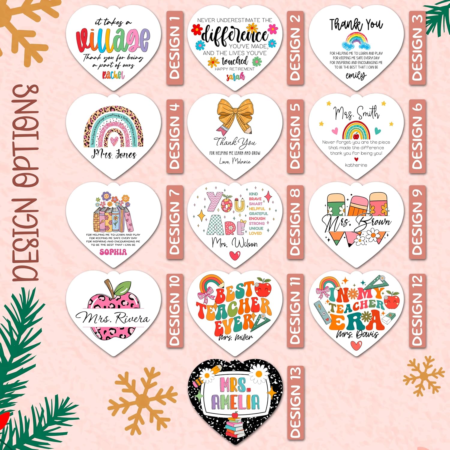 Teacher Appreciation Gift – Heart‑Shaped Thank You or Happy Retirement Ornament